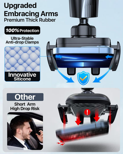 HTU Upgraded Strongest Suction Car Phone Holder Bendable Arm, Never Block View Rotatable Cellphone Mount for Dashboard Windshield Vent, Cradle Stand for iPhone 16 15 14 13 12 Pro Max (Lndigo Blue)