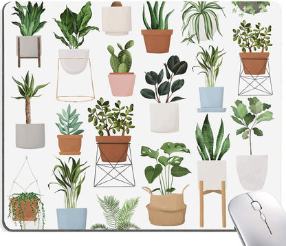 Mouse Pad, Cute House Plants Mouse Pads, Square Washable Cloth Personalized Mouse Mat with Design, Gaming Office Home Non-Slip Rubber Base Computer Mousepad