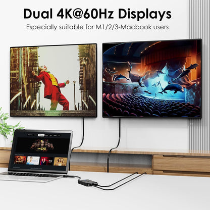 WAVLINK USB-C & USB-A to Dual HDMI Adapter 4K@60Hz for 2 Monitors, DisplayLink Certified, Compatible with Mac M1/M2/M3, Windows, ChromeOS, Android, HarmonyOS (No Linux/iPad/iOS/HDCP)