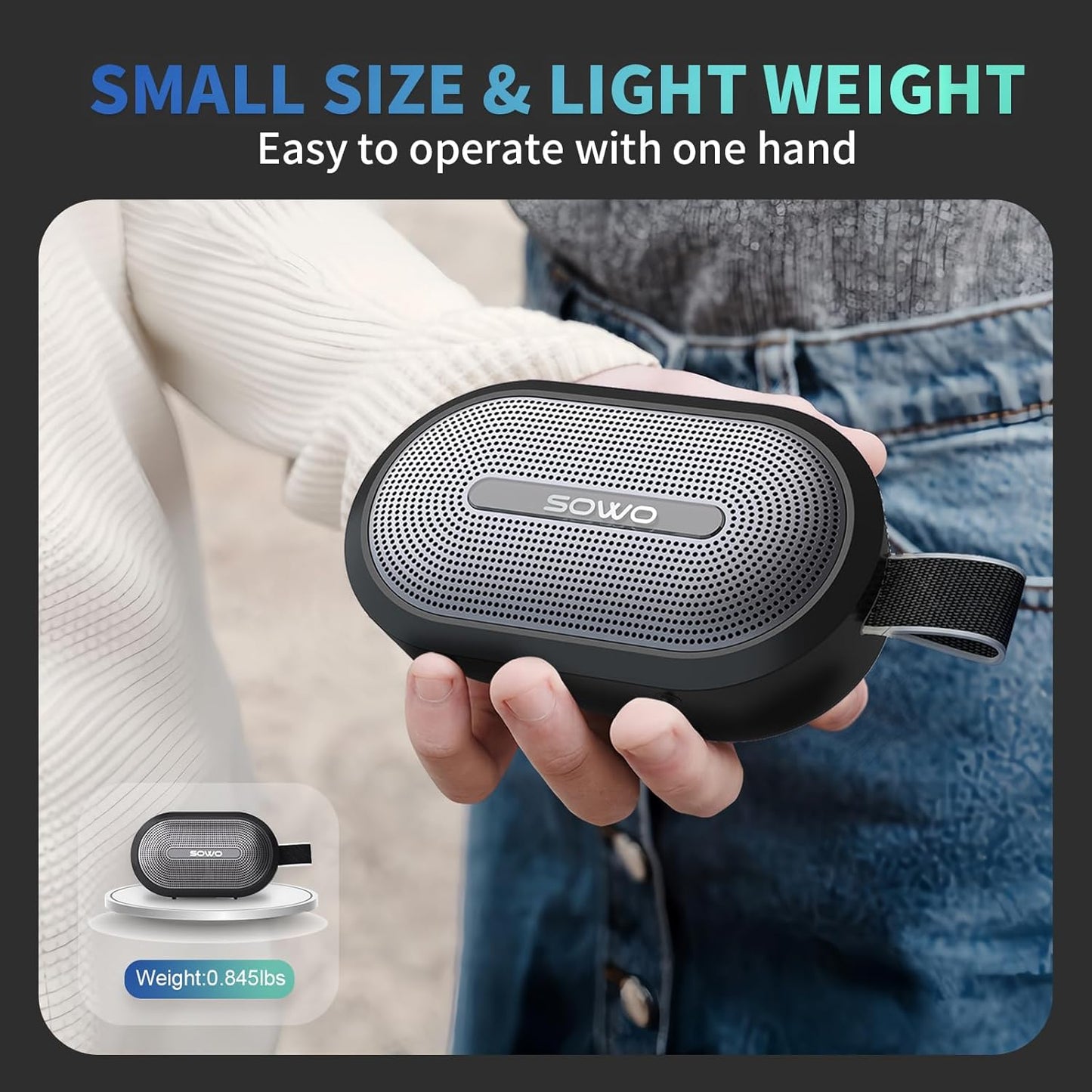 SOWO Wireless Portable Small Speaker, Ultra Magnetic Bluetooth Speaker for Golf Cart, Coverless IP67 Waterproof, 24 H Playtime, Pro Sound, Clip Hanging Design for Outdoor, Indoor - Black