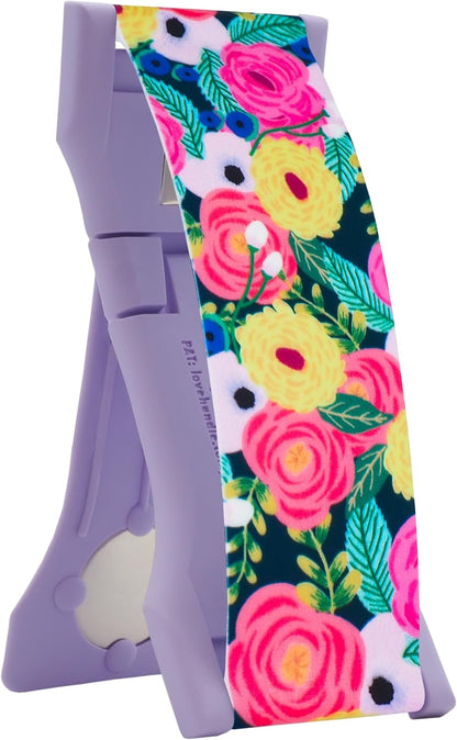 LOVEHANDLE PRO Premium Phone Grip - Silicone Phone Strap - Magnetic Phone Mount and Kickstand for Smartphone and Tablet - Camellias