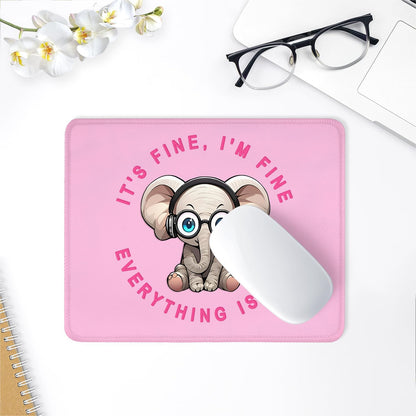 ITNRSIIET Mouse Pad with Stitched Edge Premium Textured Smooth Precise Operation Waterproof Washable Non-Slip Rubber Base Desktop Protection Mat, 10.2×8.3×0.12 inches, Pink Pretty Elephant