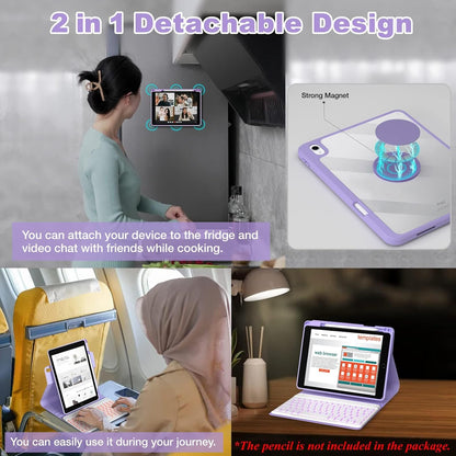 BLUTLOTUS for iPad 11th (A16) 10th Generation Case with Keyboard (2025/2022) - 360° Rotatable Magnetic Folio Cover, 7 Color Backlit Detachable Keyboard with Pencil Holder (Purple)