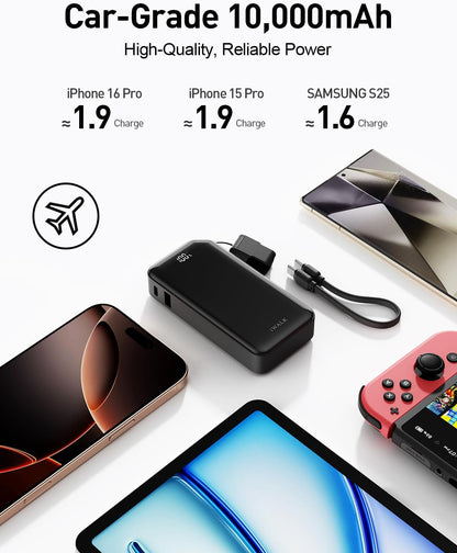 iWALK Portable Charger, Ultra Small 10,000mAh 30W PD Power Bank, USB C in&Out Fast Charging Battery Pack with Stand, Travel Essential Phone Powerbank for iPhone 16/15 Pro Max, Samsung S25/S24 Series