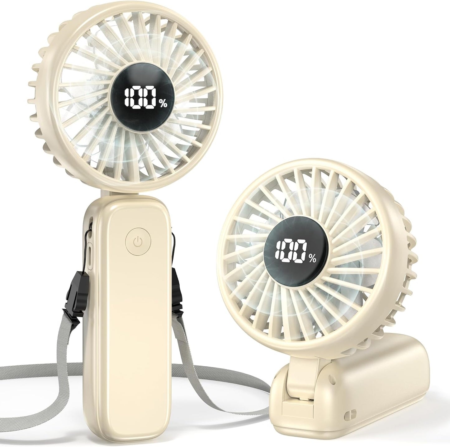 Portable Handheld Fan, 5000mAh Rechargeable Battery, Max 15H Cooling, 4 Speeds, LED Display, Foldable Design, 3-IN-1 Personal Pocket Fan with lanyard for Travel Outdoors Makeup Concert Commute