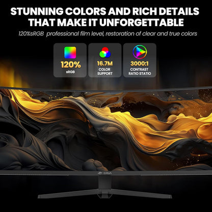 CRUA 49" Curved Gaming Monitor | DFHD(3840x1080P), 144Hz/165Hz, 1500R, 32:9, AMD FreeSync, 120% sRGB, Height Adjustable Ultra-Wide Screen Monitors, HDMI 2.1 & DP 1.4, Wall Mount Install- Black