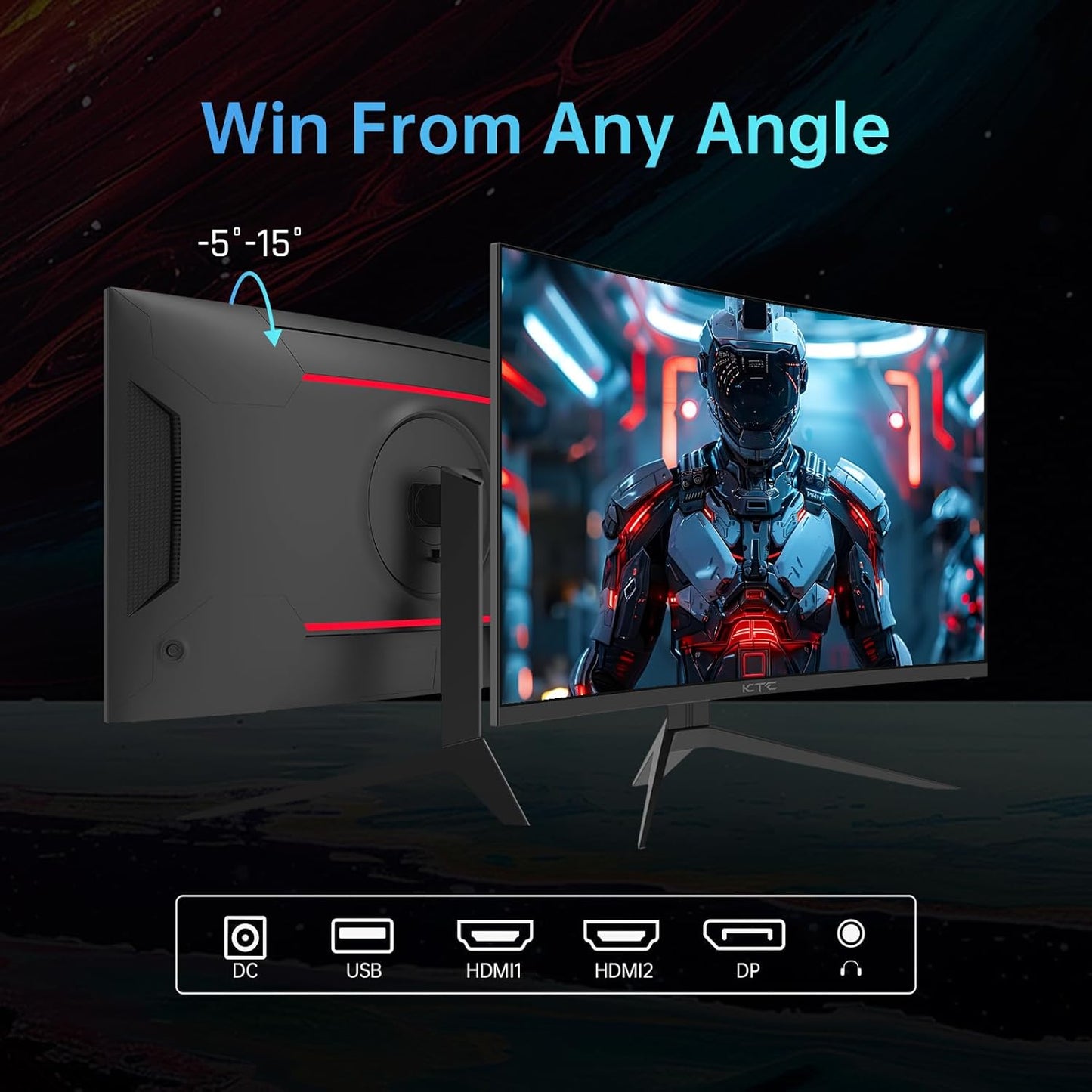 KTC 32 inch 240Hz Curved Gaming Monitor 1500R 1080P 125% sRGB 1ms, Freesync/G-sync HDR10,HDMI/DP/USB Ports VESA,Tilt Adjustable,Xbox PS5 Switch,Black
