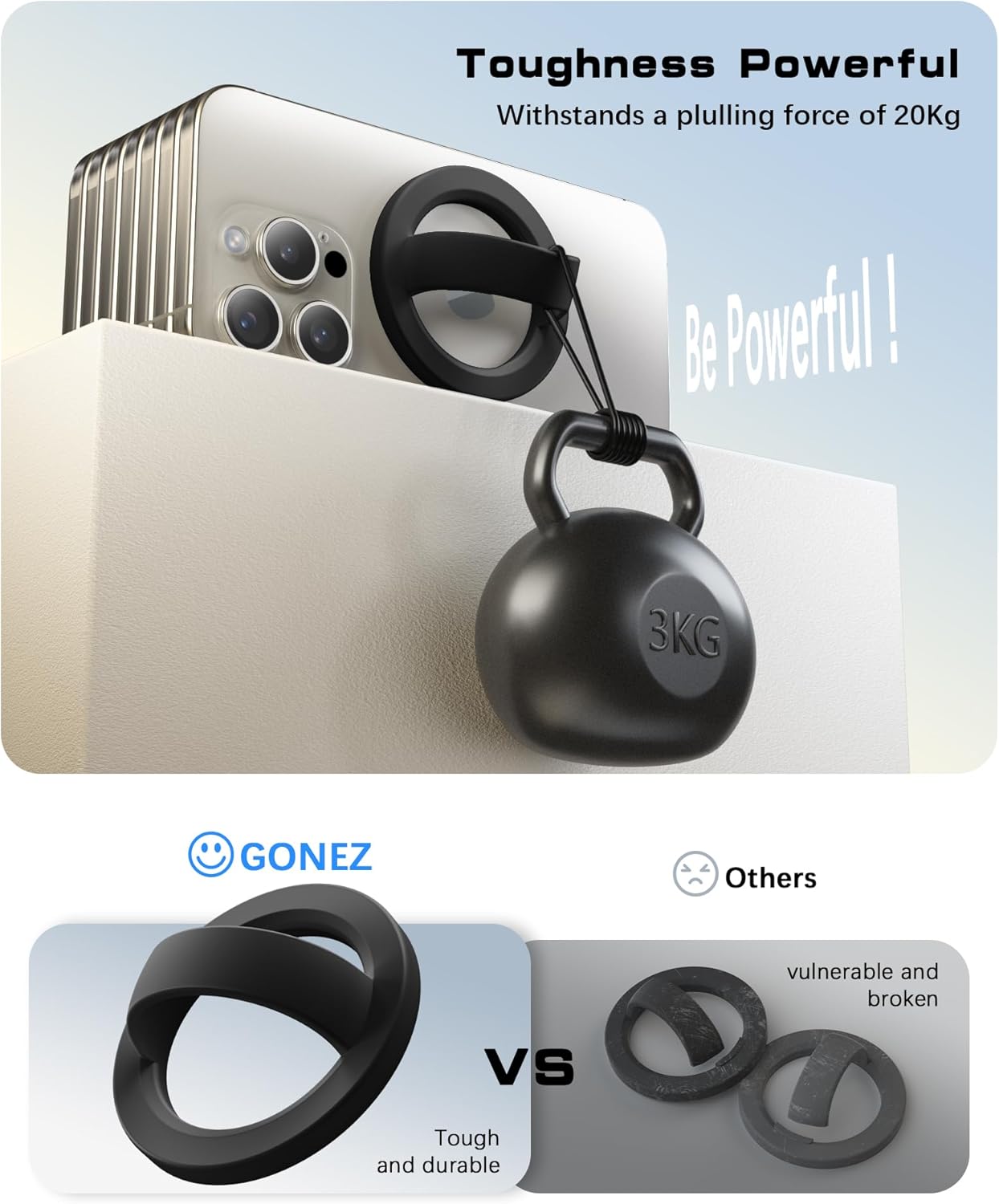 GONEZ Magnetic Phone Grip Compatible with MagSafe, Removable Silicone Loop Grip, Phone Ring Holder for Back of Phone for iPhone 16/15/14/13/12 Series, Black