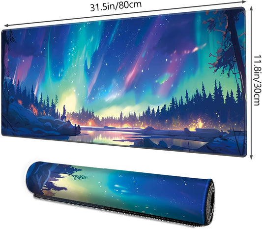 Galdas Gaming Mouse Pad XXL XL Large Long Extended Big Mousepad Non-Slip Rubber Keyboard Mouse Pad with Stitched Edges for Laptop Home Office (31.5x11.8x0.08 Inch) … (Aurora)