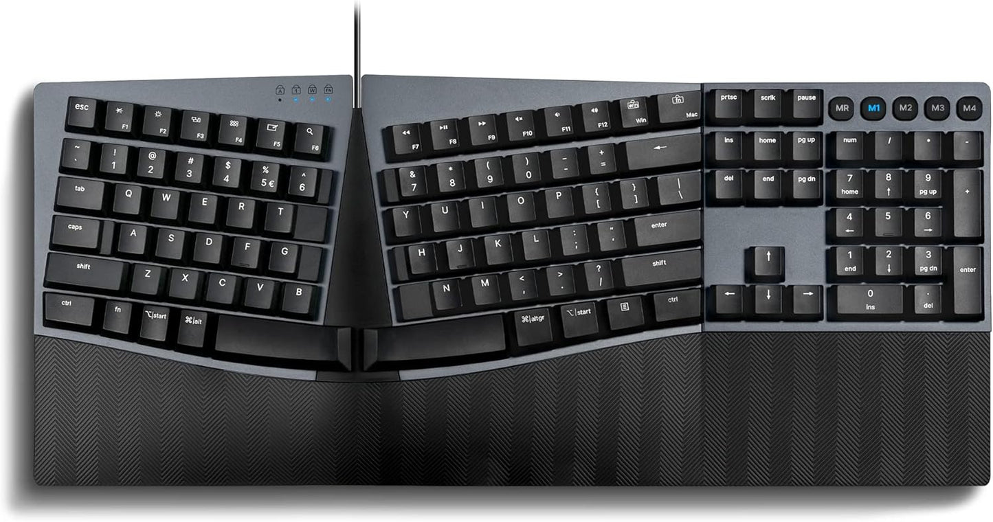 Perixx PERIBOARD-535BR Wired Ergonomic Mechanical Split Keyboard - Low-Profile Brown Tactile Switches - Programmable Feature with Macro Keys - Compatible with Windows and Mac OS X - US English, Black