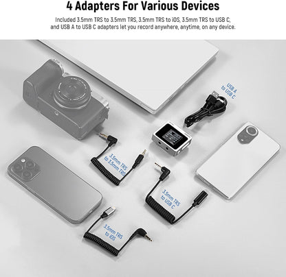 Neewer CM31 Wireless Lavalier Microphone with 8GB Storage 820ft Range 48KHz 24Bit Noise Cancelling Compatible with iPhone iPad Android PC Camera YouTube/TikTok Stream Podcast Interview