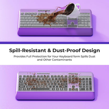 Wireless Keyboard and Mouse Set with Quiet Keys, 2.4G Full Size Purple Keyboard and Mouse with Wrist Rest, Protective Covers, Soft Touch Silent Design for Windows, Computer, PC and Laptop