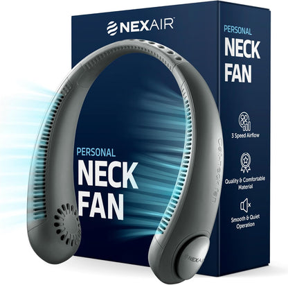Portable Neck Fan - 3 Speed Rechargeable Bladeless Neck Fan, Adjustable Personal Black Neck Fan For Women & Men Modern Design, Great Cooling Fan For Travel, Outdoors & Sports
