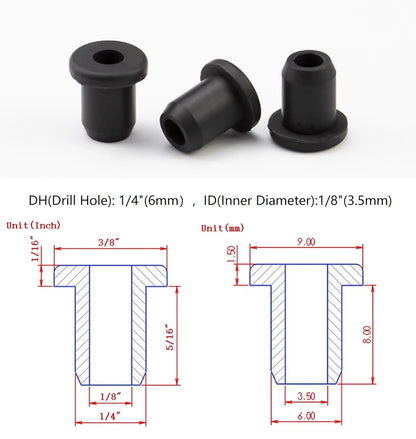 30 pcs 1/4" Drill Hole，1/8" ID Black Silicone Top hat Rubber Grommets for Wiring，Automotive，Firewall，Hole Plug，Desk，Screw，Water and Gas Pipe，Drain，House Siding，Cable Bushing，Glass，Wire Plug