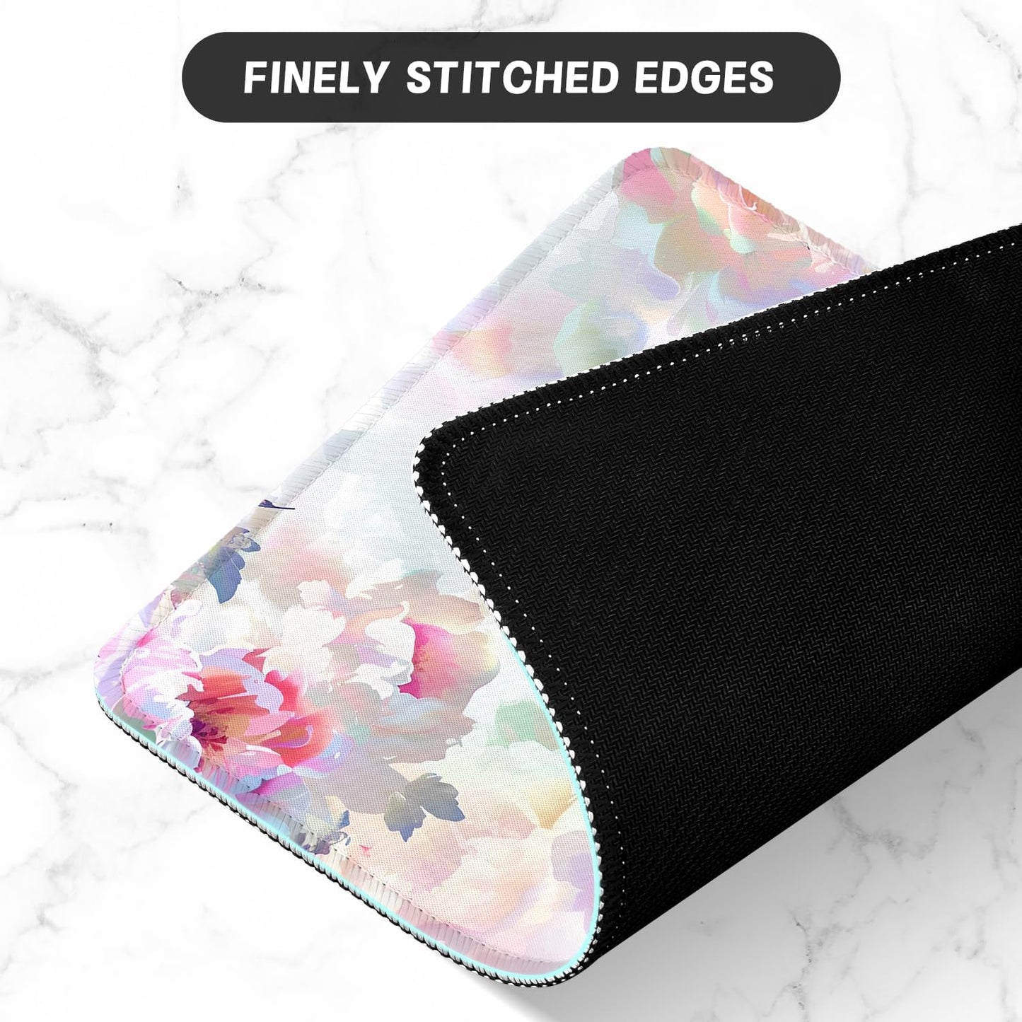 ITNRSIIET Mouse Pad with Stitched Edge Premium Textured Smooth Precise Operation Waterproof Washable Non-Slip Rubber Base Desktop Protection Mat, 10.2×8.3×0.12 inches, Beautiful Flowers