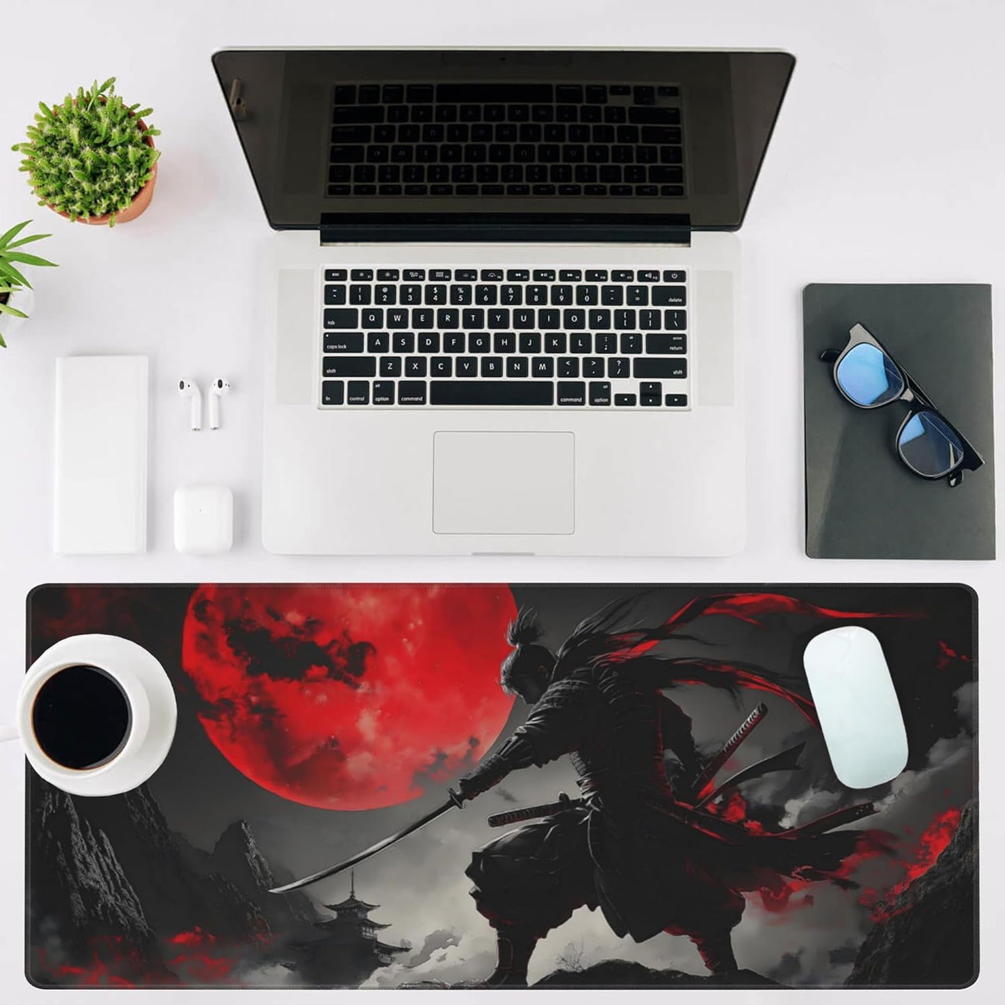 Mouse Pad Large Anime Samurai Non-Slip Gaming Desk Mat with Stitched Edge Laptop Keyboard Desk Pad for Work Home Gaming (35.4 x 15.7 Inches)