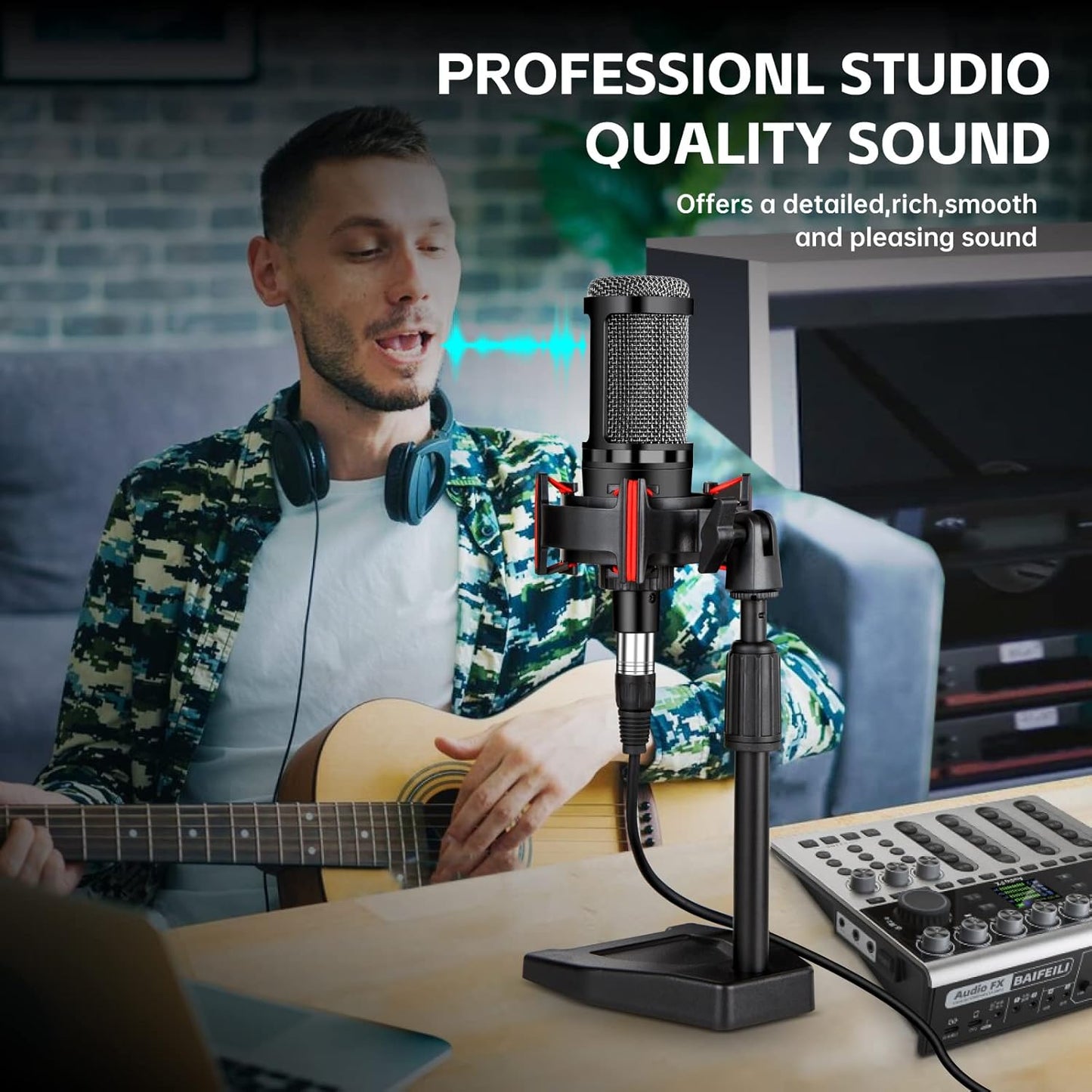 XLR Podcast Microphone Professional Cardioid Condenser Microphone for PC Computer Studio XLR Mic Kit for Recording/Podcasting/Streaming/Voice Over/ASMR/Home Studio/YouTube with Desktop Stand