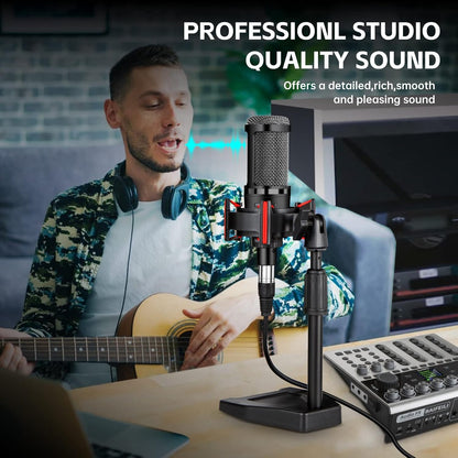 XLR Podcast Microphone Professional Cardioid Condenser Microphone for PC Computer Studio XLR Mic Kit for Recording/Podcasting/Streaming/Voice Over/ASMR/Home Studio/YouTube with Desktop Stand