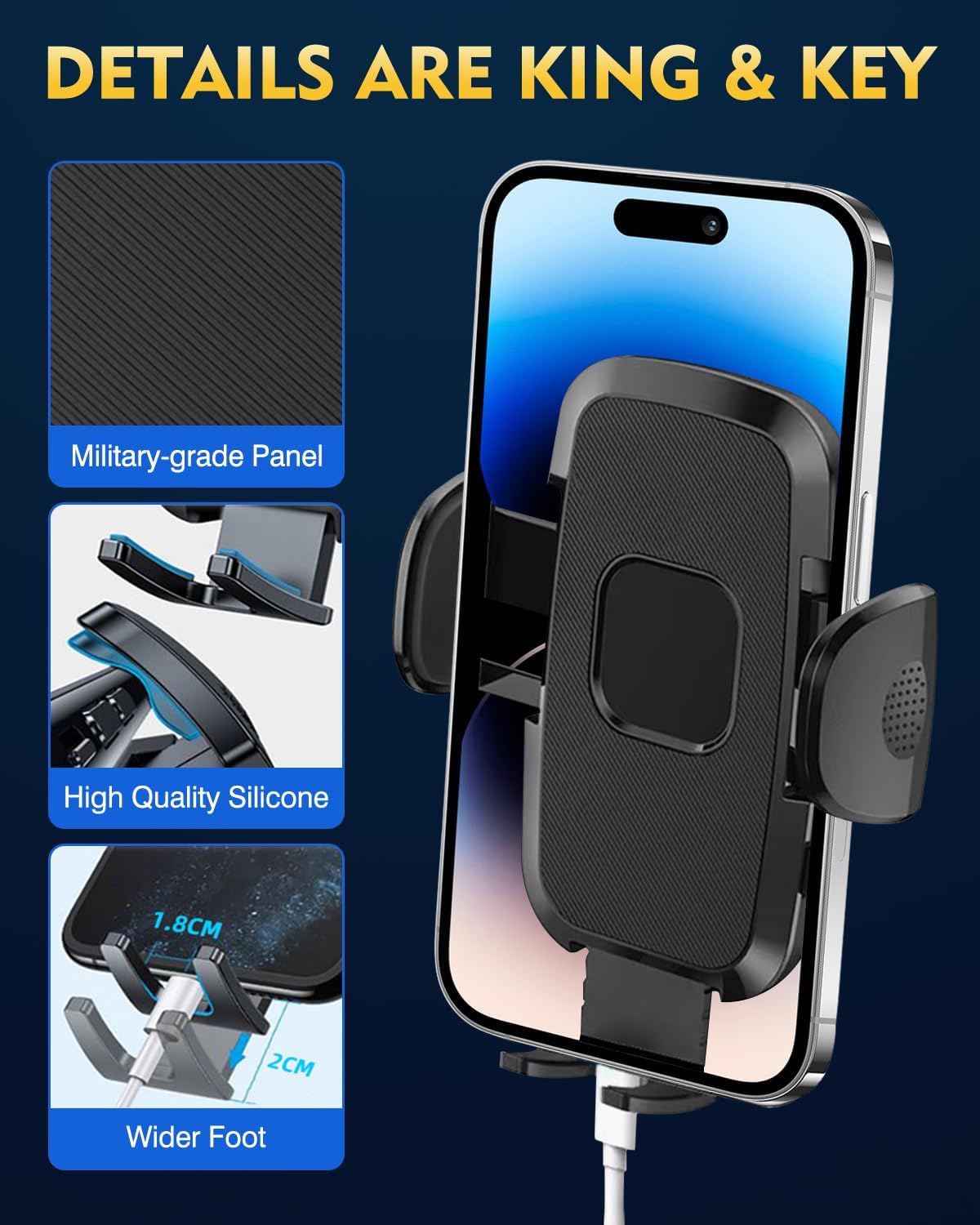 [Military-Grade Construction] Phone Holders for Your Car, 2025 New Car Phone Holder Cell Smartphone Mount Windshield Dashboard Suction Cup Stand Truck Cradle for iPhone Samsung Android All