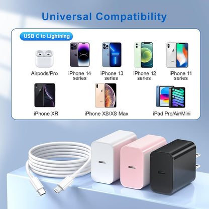 for iPhone 14 13 12 11 Fast Charger, [MFi Certified] 3 Pack 20W USB C Charger Block with 3FT&6FT&10FT USB C to ightning Fast Charging Cable Compatible with iPhone 14/13/12/11/Pro/Pro Max/Xs/Xr/X