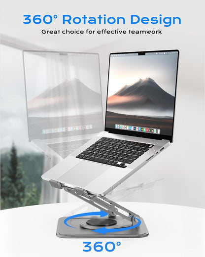 Adjustable Laptop Stand for Desk with 360 Base, Ergonomic Laptop Riser, Mount, Holder Notebook Computer Stand for MacBook Air Pro, HP, Dell, XPS, HP 16" Laptops - Gray