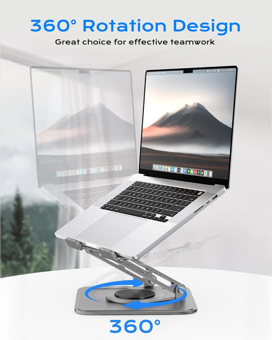 Adjustable Laptop Stand for Desk with 360 Base, Ergonomic Laptop Riser, Mount, Holder Notebook Computer Stand for MacBook Air Pro, HP, Dell, XPS, HP 16" Laptops - Gray