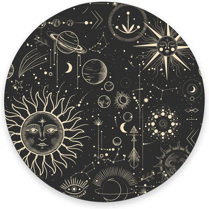 Round Mouse Pad, Celestial Pattern Sun and Moon Mouse Pad, Washable Gaming Mousepads with Lycra Cloth, Non-Slip Rubber Base Computer Small Mouse Pads for Wireless Mouse