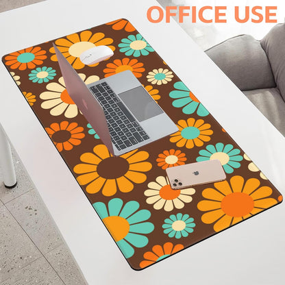 Mouse Pad Large Retro Flower Non-Slip Game Desk Mat with Stitched Edge Laptop Keyboard Desk Pad for Work Home Gaming (35.4 x 15.7 Inches)