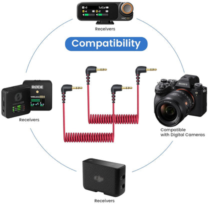 2-Pack 3.5mm Microphone Cable Compatible with Rode Wireless Pro / Wireless Go 2 / DJI Mic 2 and Hollyland Lark M1 M2 150 Max Duo, Coiled Dual 3.5mm TRS Patch Cable Audio Mic Cord for DSLR Cameras
