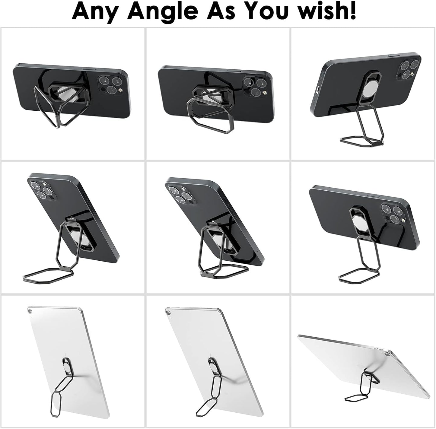 Phone Ring Holder Finger Kickstand, Upgraded 360° Rotation Metal Phone Grip for Magnetic Car Mount Foldable Cell Phone Stand Compatible with Most Smartphones