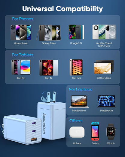 [2 Pack] USB C Charger Block 160W, 3-Port GaN Super Fast Charger, Dual 65W Type C Charging Block, Foldable QC3.0 Laptop Fast Charging for MacBook, iPhone, Samsung, Galaxy, iPad, Android, White