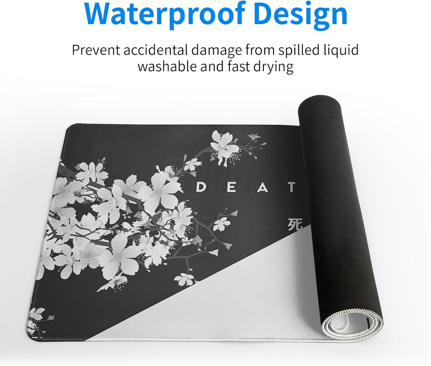 Black and White Mouse Pad 31.5 X 11.8 Inch Japanese Cherry Blossom Extended Large Mouse Mat Non-Slip Rubber Mousepad Stitched Edges Keyboard Mouse Mat Desk Pad for Office Home Game