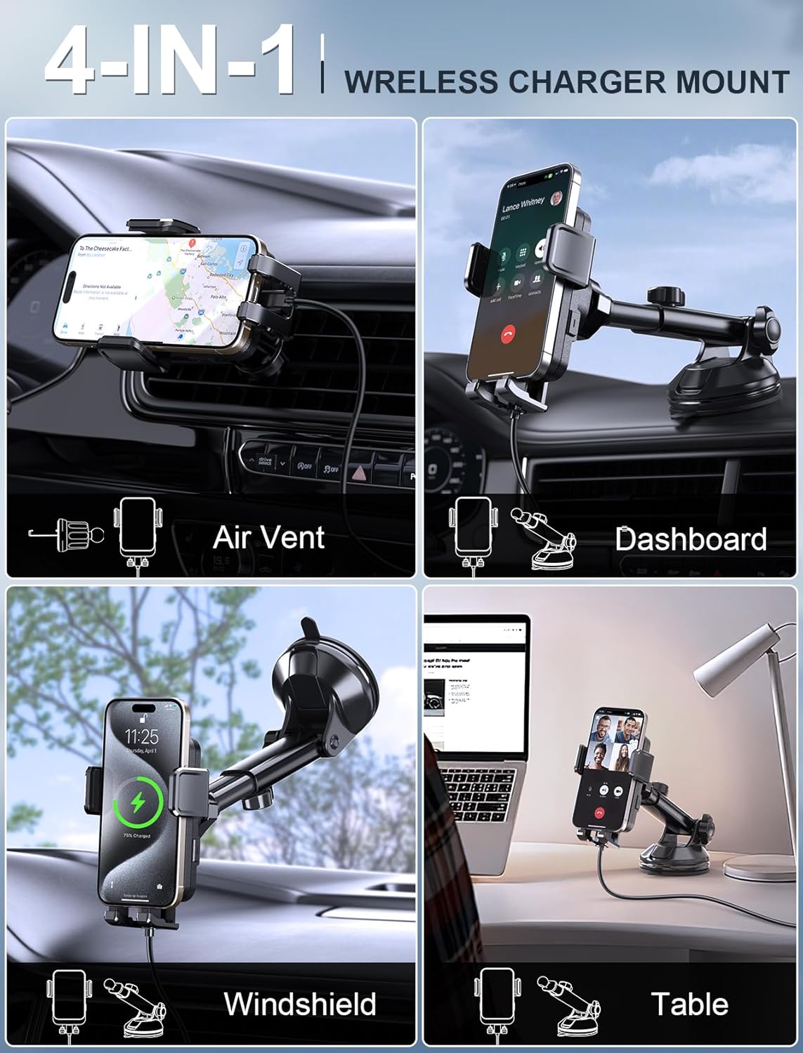 Wireless Car Charger, MOKPR 15W Fast Charging Auto Clamping Dashboard Windshield Air Vent Car Phone Holder Car Charger for iPhone 16 15/14/13/12 Pro Max Plus, Samsung S23/S22/S21,etc