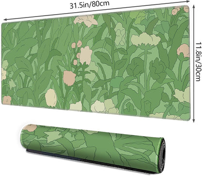 Galdas Gaming Mouse Pad XXL XL Large Long Extended Big Mousepad Non-Slip Rubber Keyboard Mouse Pad with Stitched Edges for Laptop Home Office (31.5x11.8x0.08 Inch) -Green Leaf