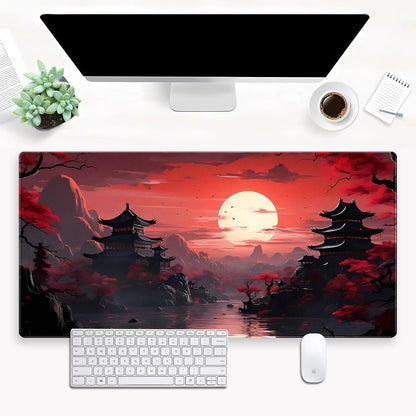 Red and Black Mouse Pad Japanese Desk Mat Gaming Mousepad Extended Large Mouse Pad for Desk 31.5''X15.7'' Red Full Moon Sakura Desk Pad Mat Laptop Computer Mouse Keyboard Mat for Office Desk Decor