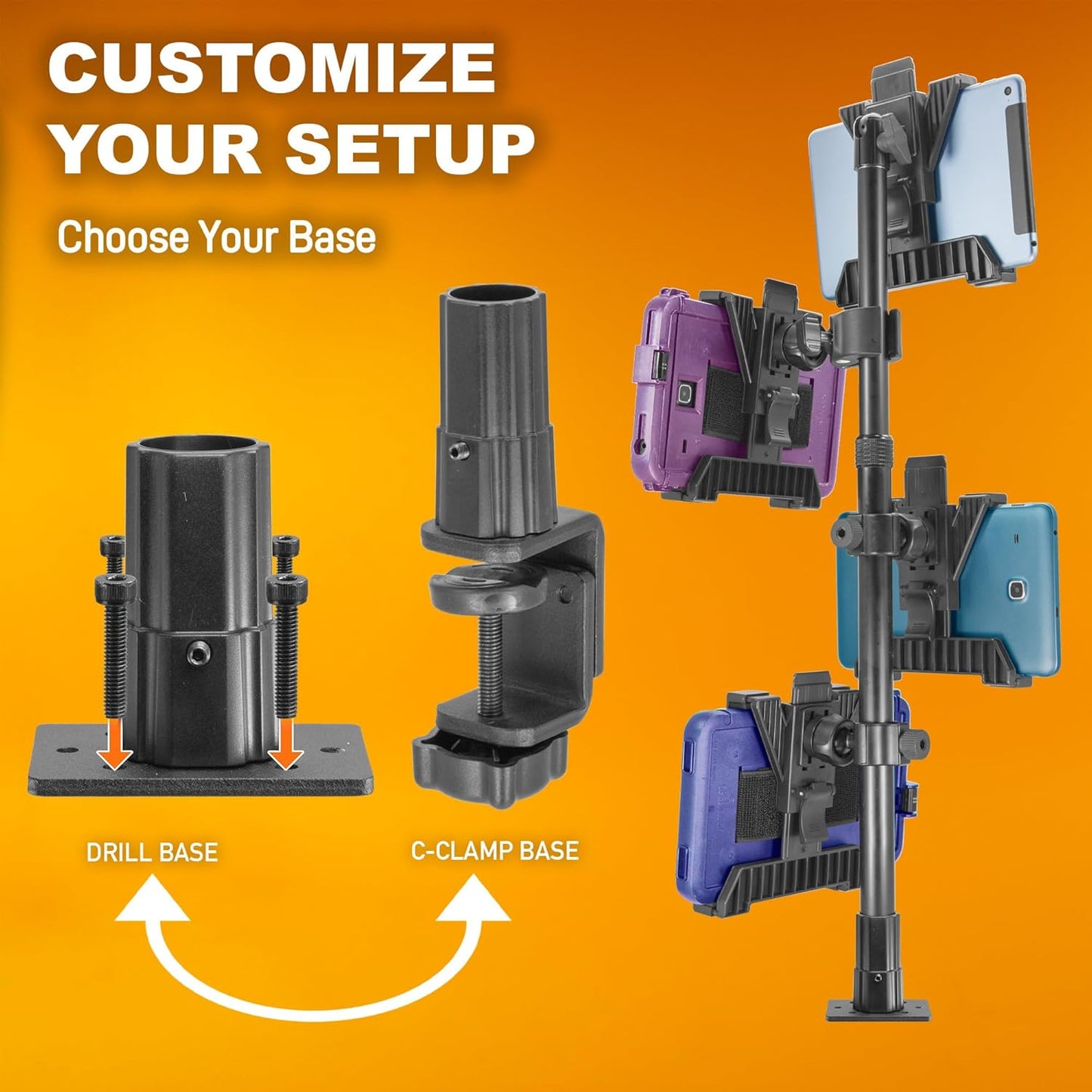 iBOLT TabDock Point of Purchase Clamp Mount - with 4 Tablet Holders Perfect for Multiple delivery Applications (DoorDash, Uber eats, Postmates, etc.) Fits 7 to 10 inch Tablets