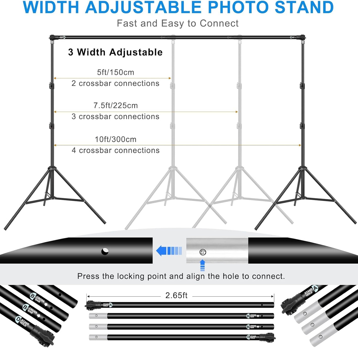 10 x 6.9 Ft Photo Backdrop Support Stand, MSKIRA Adjustable Background Stand, Backdrop Support System Kit for Parties Screen Back Drops Events Decoration, with 6 Clamps, 4 Clips, 2 Sandbags, Carry Bag