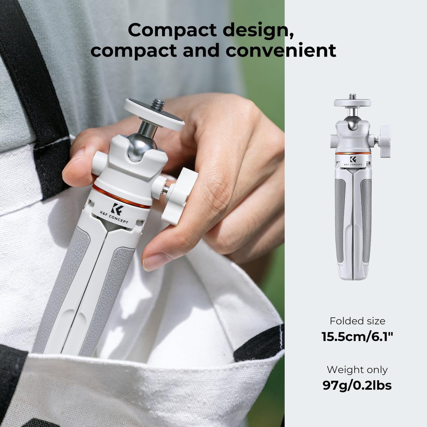 K&F CONCEPT Selfie Stick Tripod, 360 Degree Rotation Mini Phone Stand with Ball Head and Cold Shoe Mount, Cellphone Holder with Wireless Remote for Smartphone White