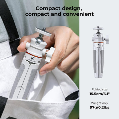 K&F CONCEPT Selfie Stick Tripod, 360 Degree Rotation Mini Phone Stand with Ball Head and Cold Shoe Mount, Cellphone Holder with Wireless Remote for Smartphone White