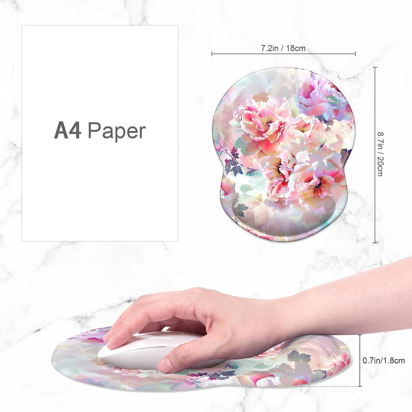 ITNRSIIET Ergonomic Mouse Pad with Gel Wrist Support Small Wrist Rest Smooth Surface Non-Slip PU Base Comfortable Office Supplies Pain Relief, 8.7 x 7.2 inches, Beautiful Flowers