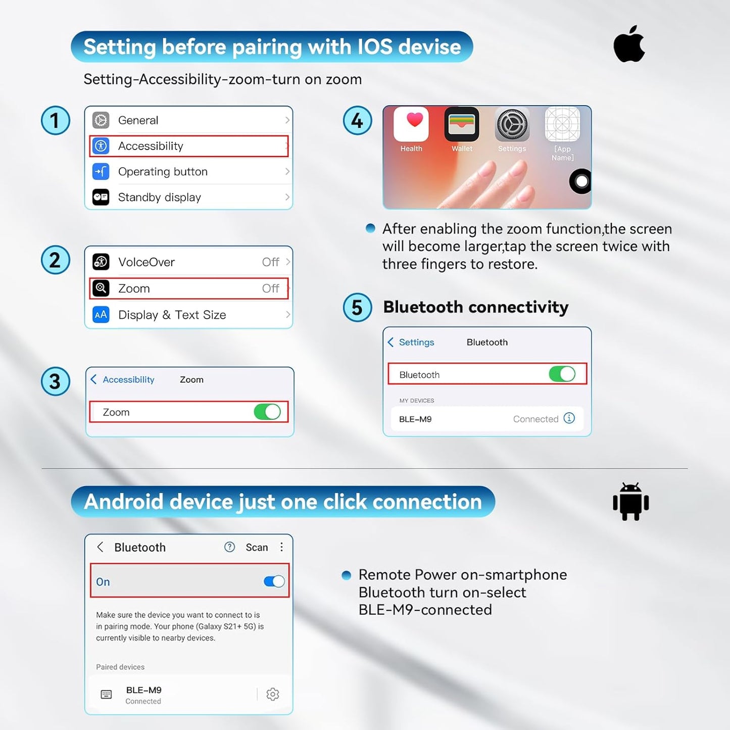 Bluetooth Camera Remote Shutter with Zoom and Front/Rear Camera Switch for Photo and Vlogging,Cllphone Remote Clicker for iOS & Android Smartphone, Wireless Video Scrolling for Tiktok