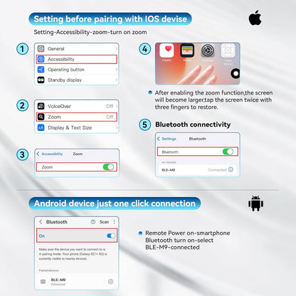 Bluetooth Camera Remote Shutter with Zoom and Front/Rear Camera Switch for Photo and Vlogging,Cllphone Remote Clicker for iOS & Android Smartphone, Wireless Video Scrolling for Tiktok