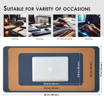 Compact Cork Desk Mat - Small Dual-Sided Desk Pad for Office and Home - Desk Organization and Accessories - Ideal for Large Mouse Pad and Small Desk Mats on Top of Desks(Dark Blue,23.6"x 11.8")