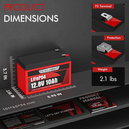 12V 10Ah Lithium Battery, 5000+ Cycles LiFePO4 12V 10Ah Battery Built-in 10A BMS, 12V Lithium Battery Suitable for Power Wheels, Fish Finder, UPS, Solar Battery, HAM Radio