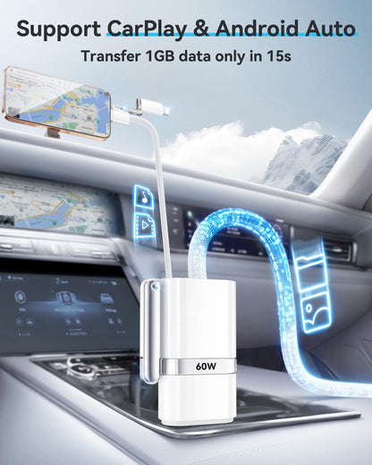 SHEZI 4-in-1 USB C Cable Compatible With Lightning Cable 60W Fast Charging & Data Transfer, Support to CarPlay & Android Auto, 5FT Travel Multi Cord Charger Combo for iPhone/iPad/Samsung/MacBook Cable