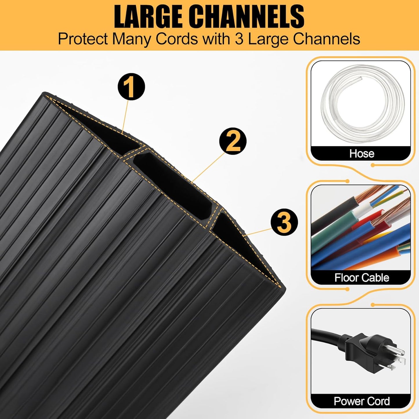 6.5Ft Cord Cover Heavy Duty Cable Protector 3 Channels Contains Cords, Cables and Wires, Easy to Unroll-Conceal Wires of Home, Office, Warehouse, Workshop, Concerts or Other Outdoors Surround (6.5Ft)