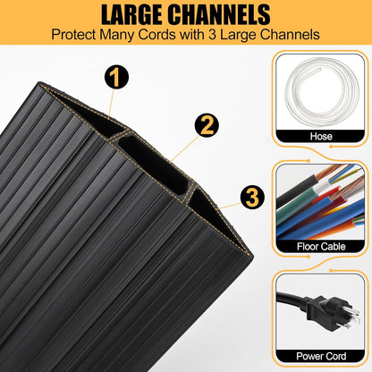 6.5Ft Cord Cover Heavy Duty Cable Protector 3 Channels Contains Cords, Cables and Wires, Easy to Unroll-Conceal Wires of Home, Office, Warehouse, Workshop, Concerts or Other Outdoors Surround (6.5Ft)