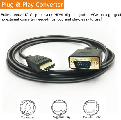 HDMI to VGA Cable, 1080P HDMI Male to VGA Male M/M Video Converter Cord Adapter Compatible with hdmi Desktop, Laptop, DVD to 15 Pin D-SUB vga HDTV Monitor Projector (10 Feet)