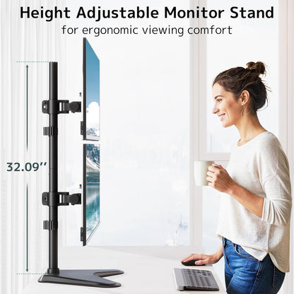 Dual Monitor Stand Heavy Duty - 17-49 inch Freestanding Vertical Dual Monitor Arm, Adjustable Stacked Double Monitor Desk Mount, Max Load 44 lbs (per Screen), VESA 75/100 mm, Black