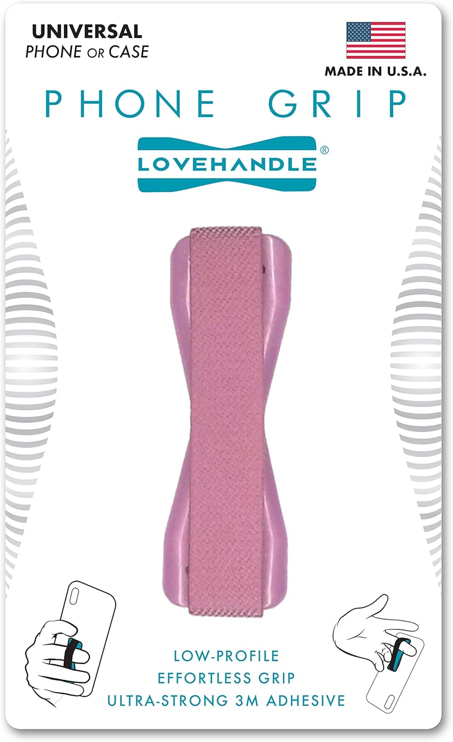 LOVEHANDLE Universal Phone Grip for Smartphones & Mini Tablets - Phone Holder for Hand - Wireless Charging Compatible - Made in The USA - Solid Blush